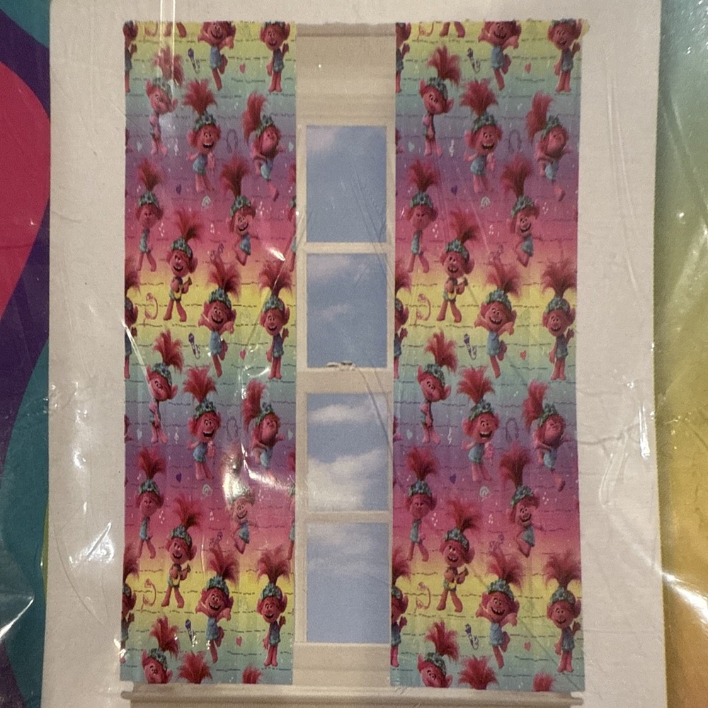 Dreamworks Trolls Poppy Rainbow Reverb Microfiber Window Panel Drapes 82"W X 63L - Picture 1 of 4